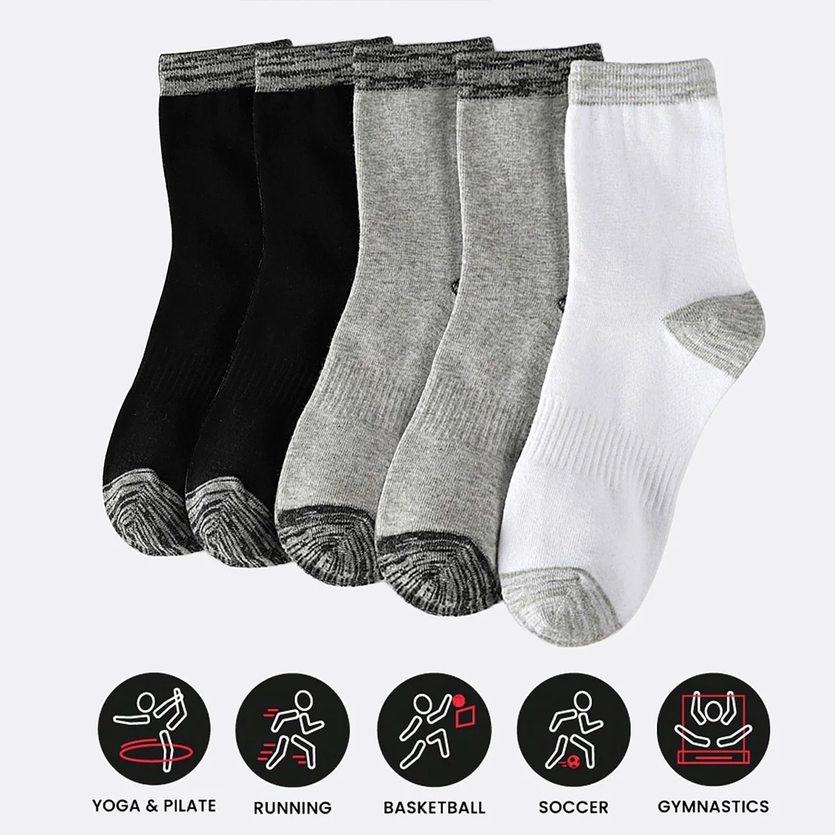 Athletic Sock Cushion - ถุงเท้ากีฬาผู้ชายแบบ 1/5 คู่ ถุงเท้าวิ่งแบบสปอร์ต ถุงเท้าข้อสั้นแบบมีฟองน้ำ ระบายอากาศได้ดี