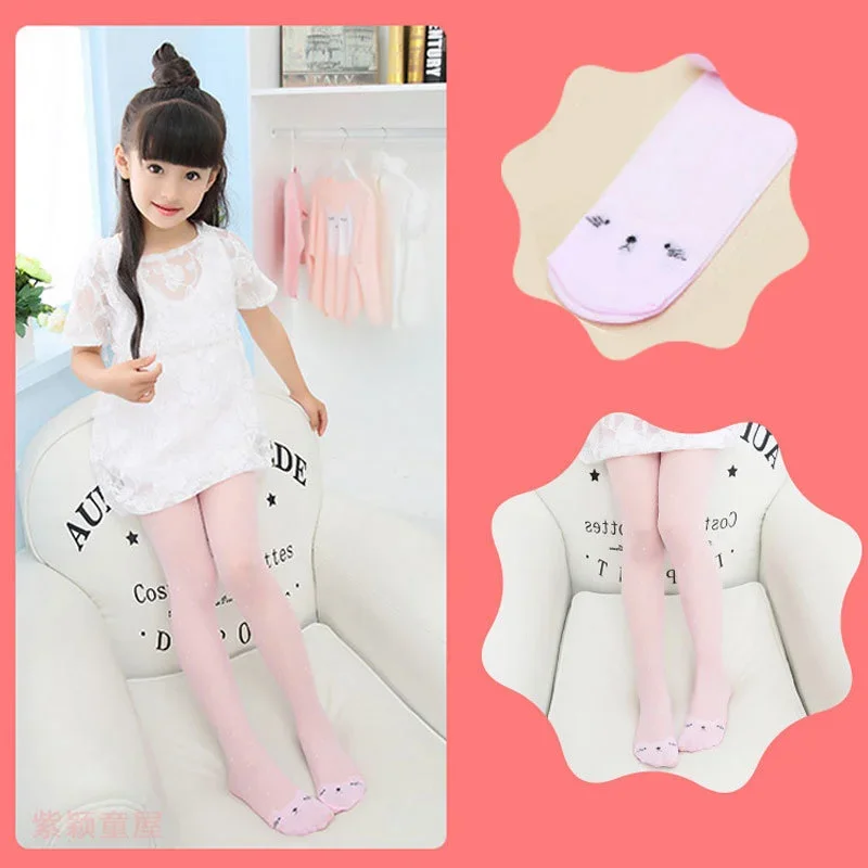 Tights Pantyhose Sheer - ถุงน่องเด็กผู้หญิงลายแมวน่ารัก ผ้าบาง ระบายอากาศได้ดี เลกกิ้งเด็ก ยืดหยุ่น สวมใส่สบาย
