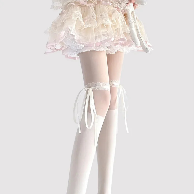 Tights Pantyhose Sheer - ถุงน่องลูกไม้ลายโบว์น่ารักสไตล์โลลิต้า สำหรับผู้หญิง เนื้อผ้าไหมบางเบา ป้องกันการเกี่ยวขาด ช่วยกระชับสัดส่วน
