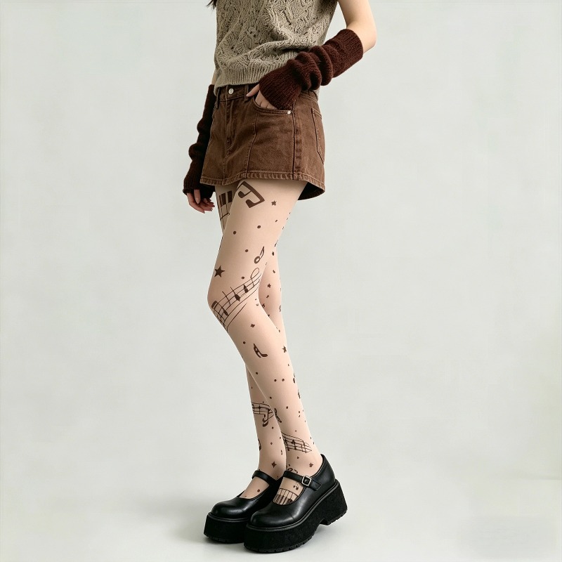 ถุงน่องลายโน้ตดนตรี Y2K แบบโปร - Tights Pantyhose Sheer บทวิจารณ์และราคา