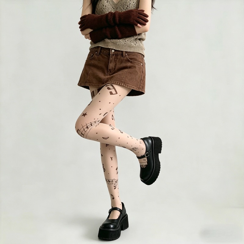 ถุงน่องลายโน้ตดนตรี Y2K แบบโปร - Tights Pantyhose Sheer บทวิจารณ์และราคา