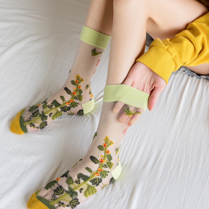 1/4 คู่ ถุงเท้าผ้าไหมแก้วลายดอ - Silk Sock Bamboo บทวิจารณ์และราคา