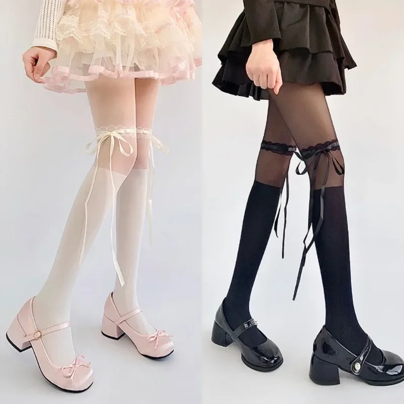ถุงน่องลูกไม้ลายโบว์น่ารักสไตล - Tights Pantyhose Sheer บทวิจารณ์และราคา